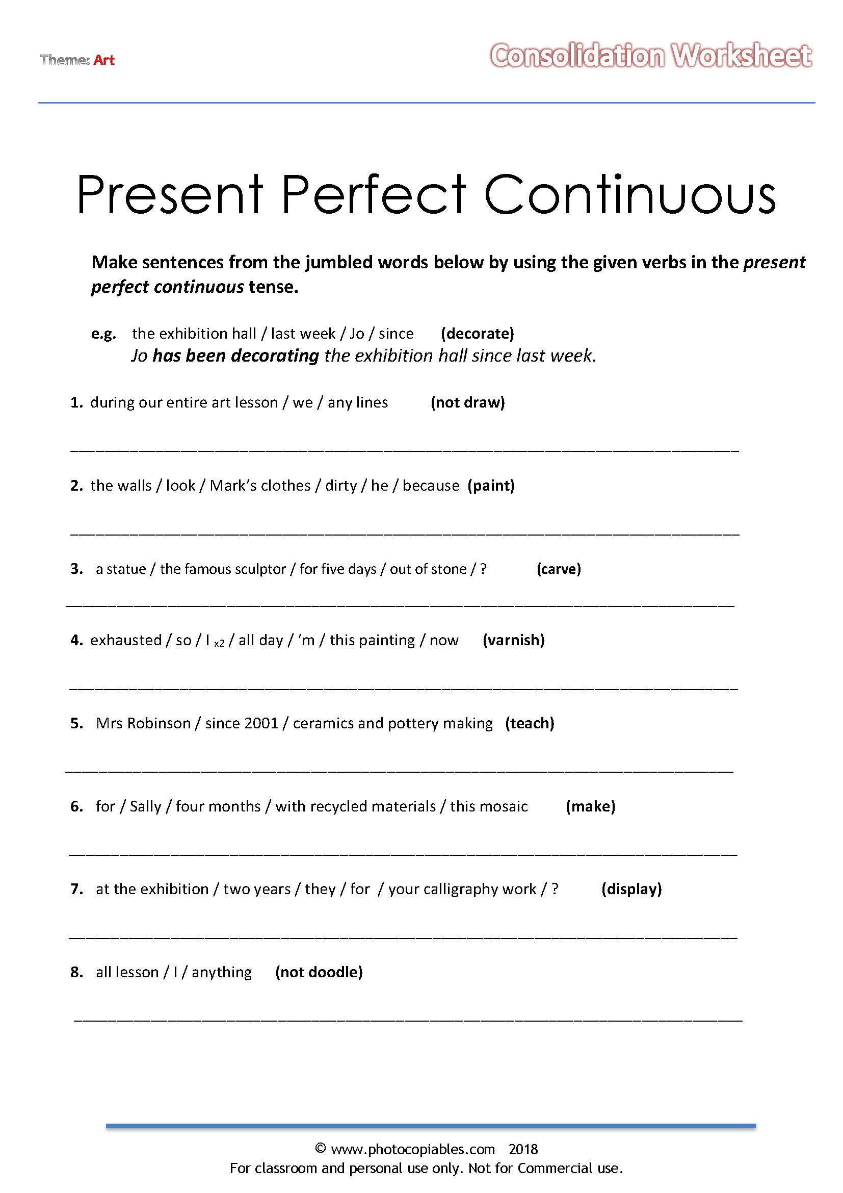 Present Perfect Continuous Worksheet Photocopiables